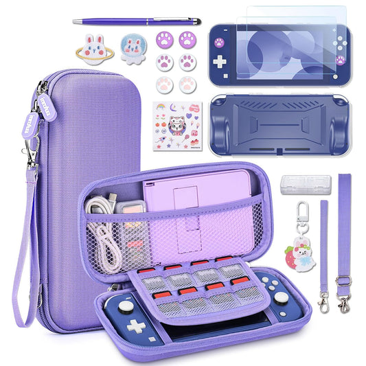 Switch Lite Case 18 in 1 Switch Lite Accessories Bundle with Switch Lite Carrying Case, Switch Game Case, Switch Lite Screen Protector, Switch Thumb Grips (Purple)