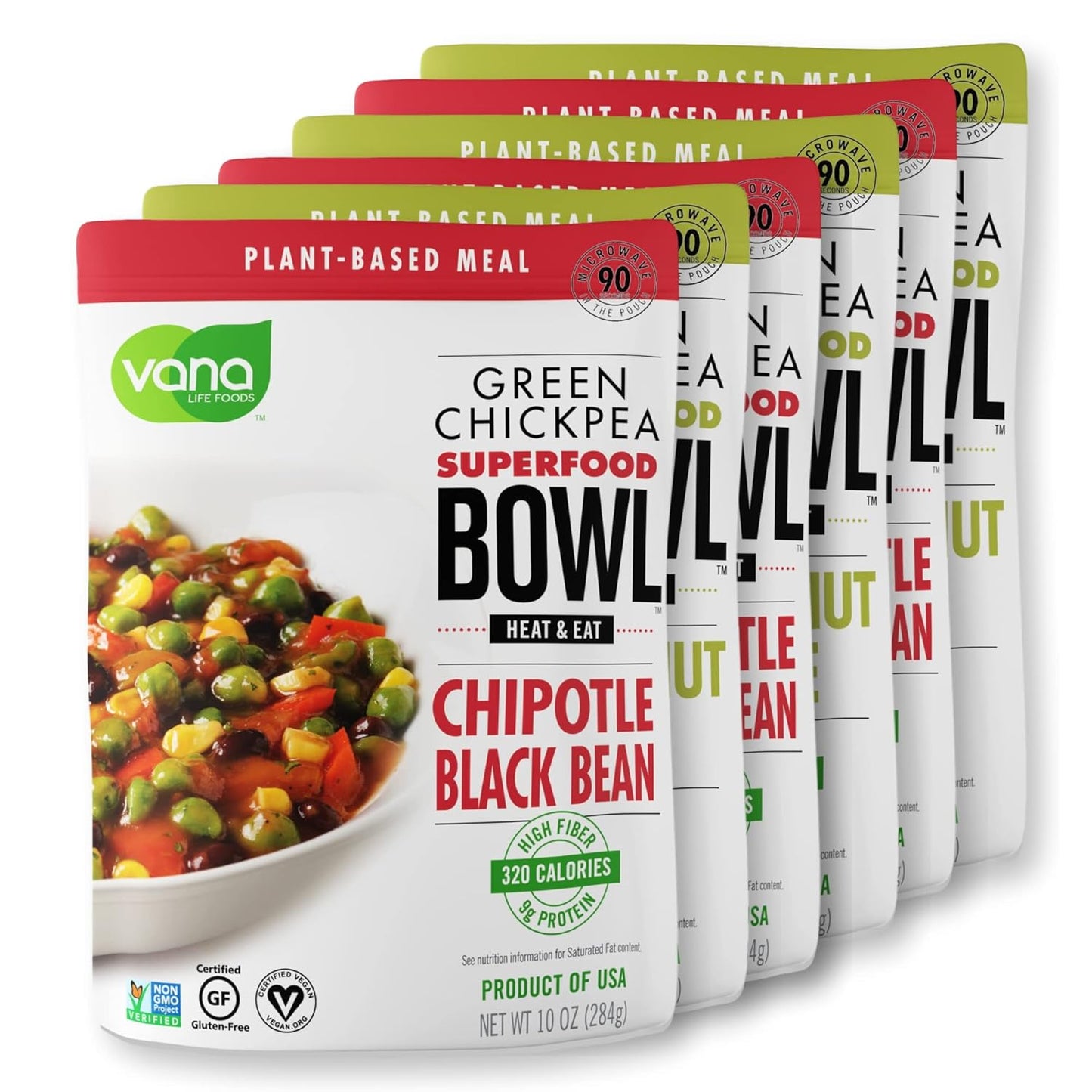 Life'S Foods Plant Based Ready Meal - Green Chickpea Superfood Bowl Heat and Eat Microwaved Cooked Bowl | Product of the USA (Chipotle & Black Bean, Pack of 6)