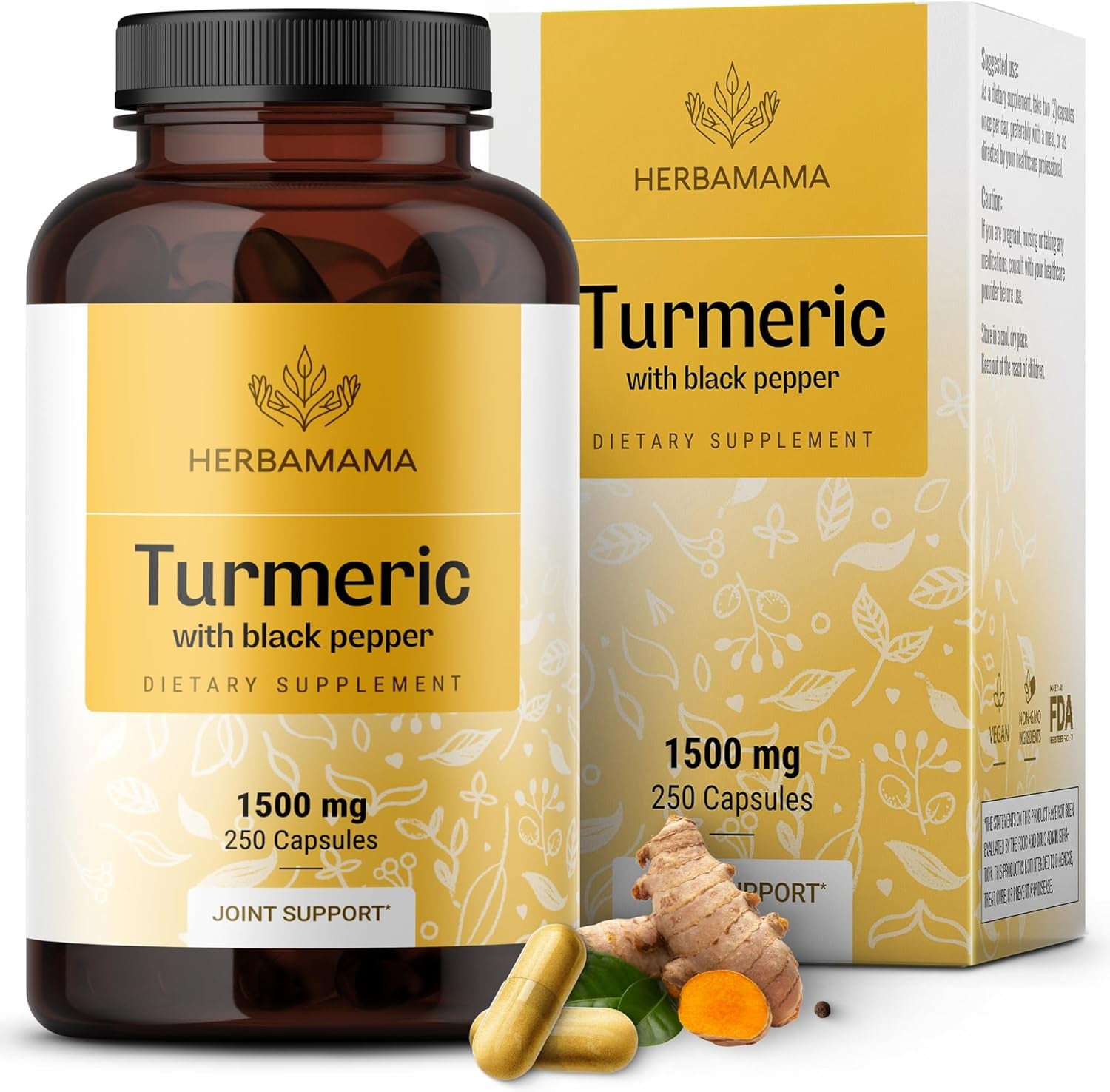 Curcumin Turmeric Capsules - 1500Mg Curcuma Longa and Black Pepper Extract for Uric Acid & Digestive Support - Vegan, Non-Gmo Turmeric Antioxidant Supplement, 250 Caps TLBH