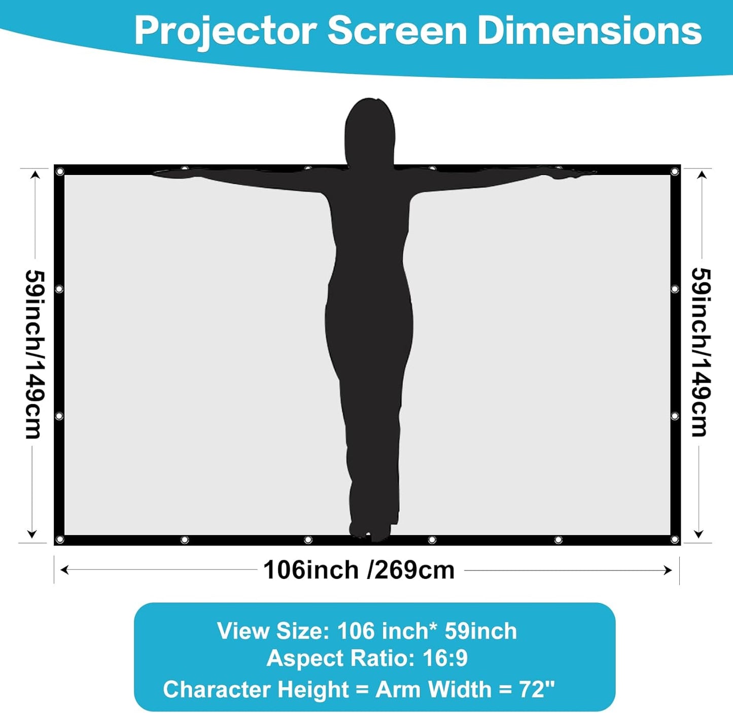 Projector Screen 120 Inch, Movie Projector Screen 16:9 Foldable and Portable Anti-Crease Indoor Outdoor Projection Double Sided Video Projector Screen for Home, Party, Office, Classroom