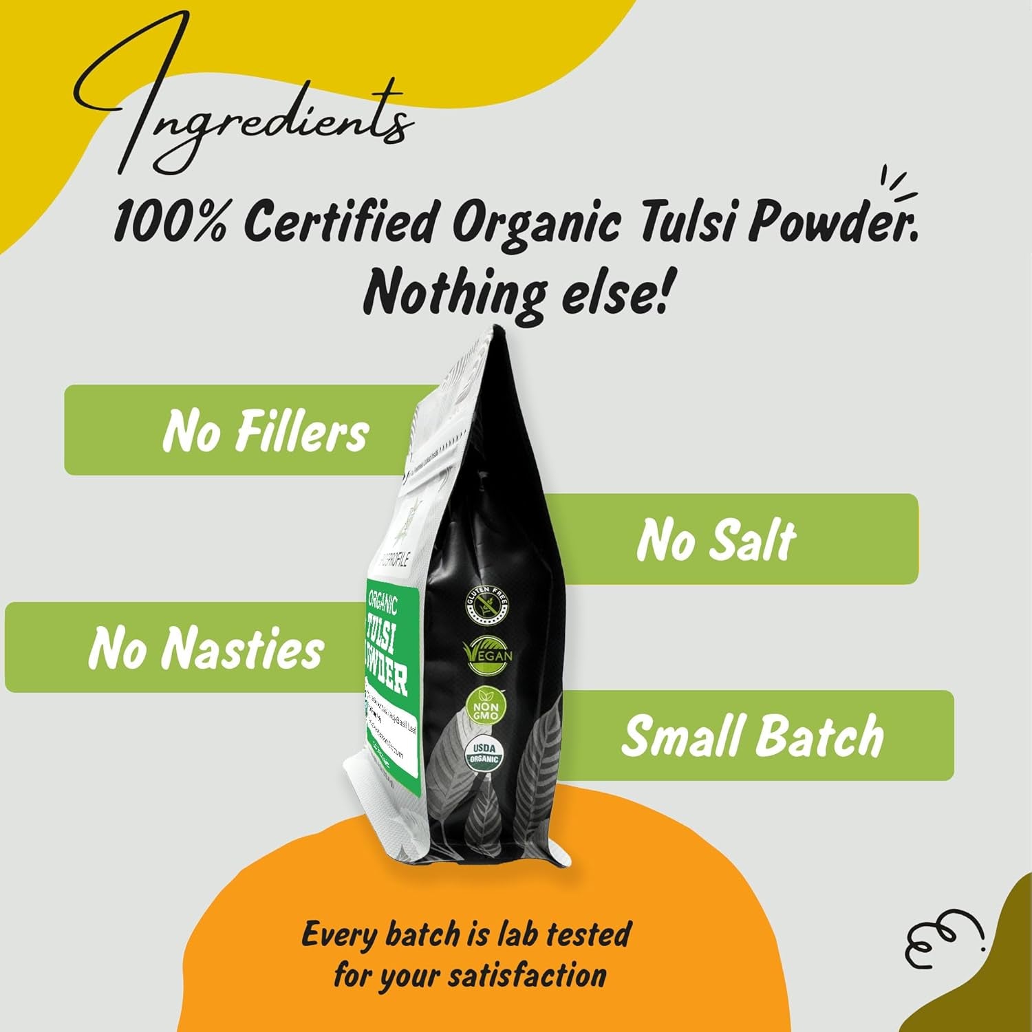| USDA Certified Organic Holy Basil (Tulsi Leaf) Powder | Resealable 4Oz Pouch | for Vitality & Wellness | Perfect for Teas & Drinks TLBH