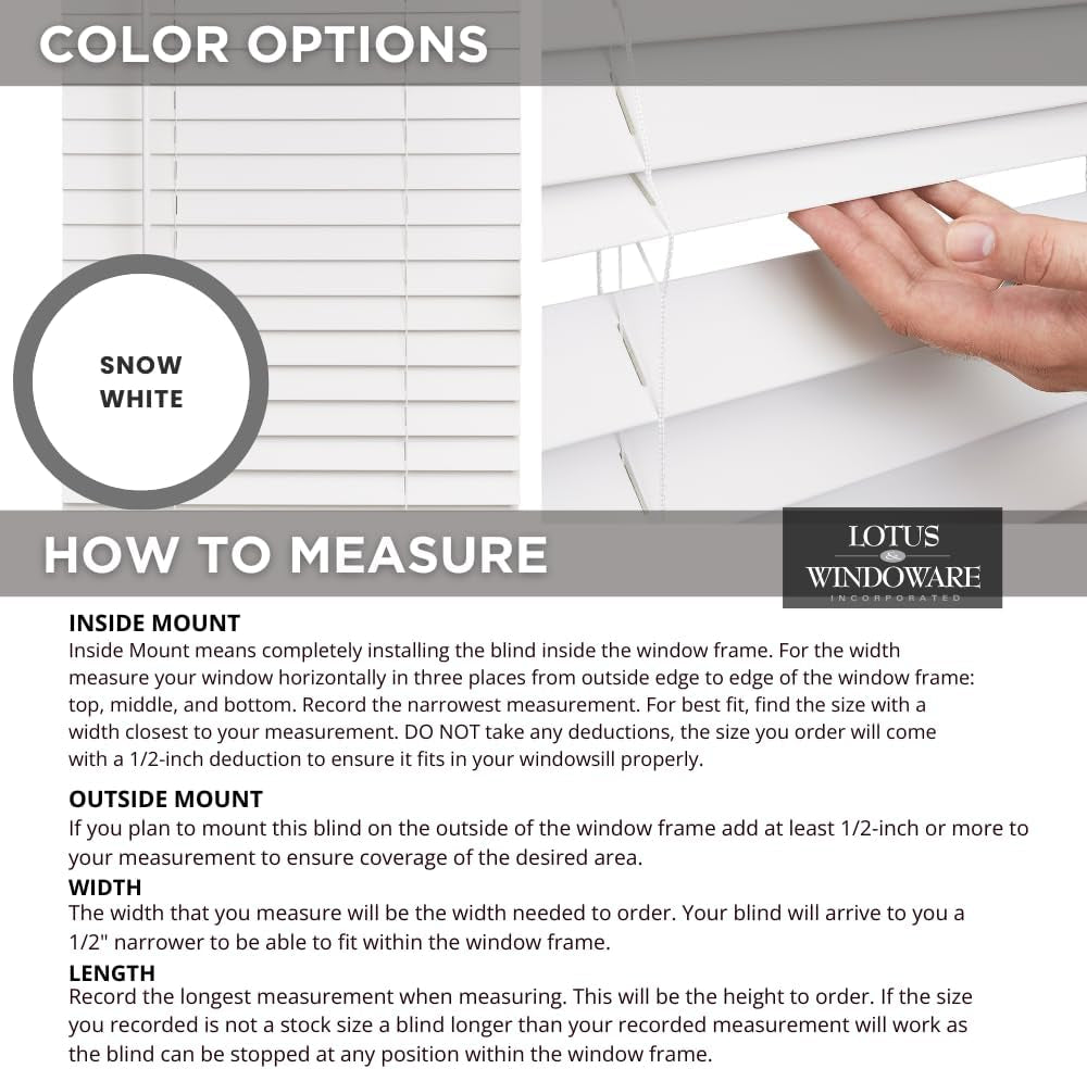 Cordless Faux Wood Blinds, 35" Wide X 84" Long, Smooth, Snow White, 2 Inch Horizontal Blinds – for Living Room, Bedroom, Interior Door Windows