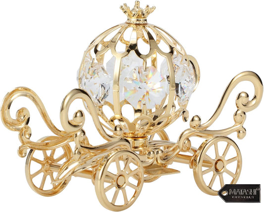 Gift for Christmas - 24K Gold Plated Crystal Studded Mini Cinderella Pumpkin Coach Ornament Home Decor Table Top Showpiece - Traditional Decoration Gift for Mom, Daughter, Friends, Family