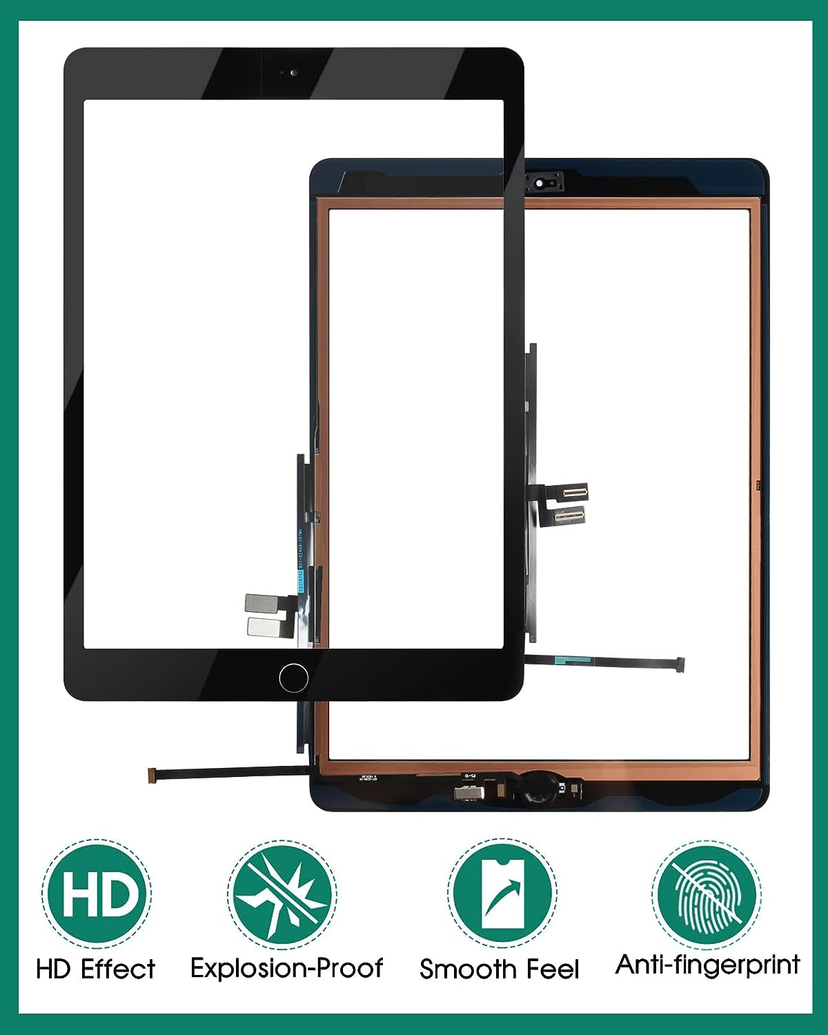 For Ipad 9Th Gen Generation Touch Screen for Ipad 9 A2602 Screen Replacement for Ipad 10.2 2021 Digitizer A2603 A2604 A2605 Glass Sensor Panel (With Home Button) (Black)