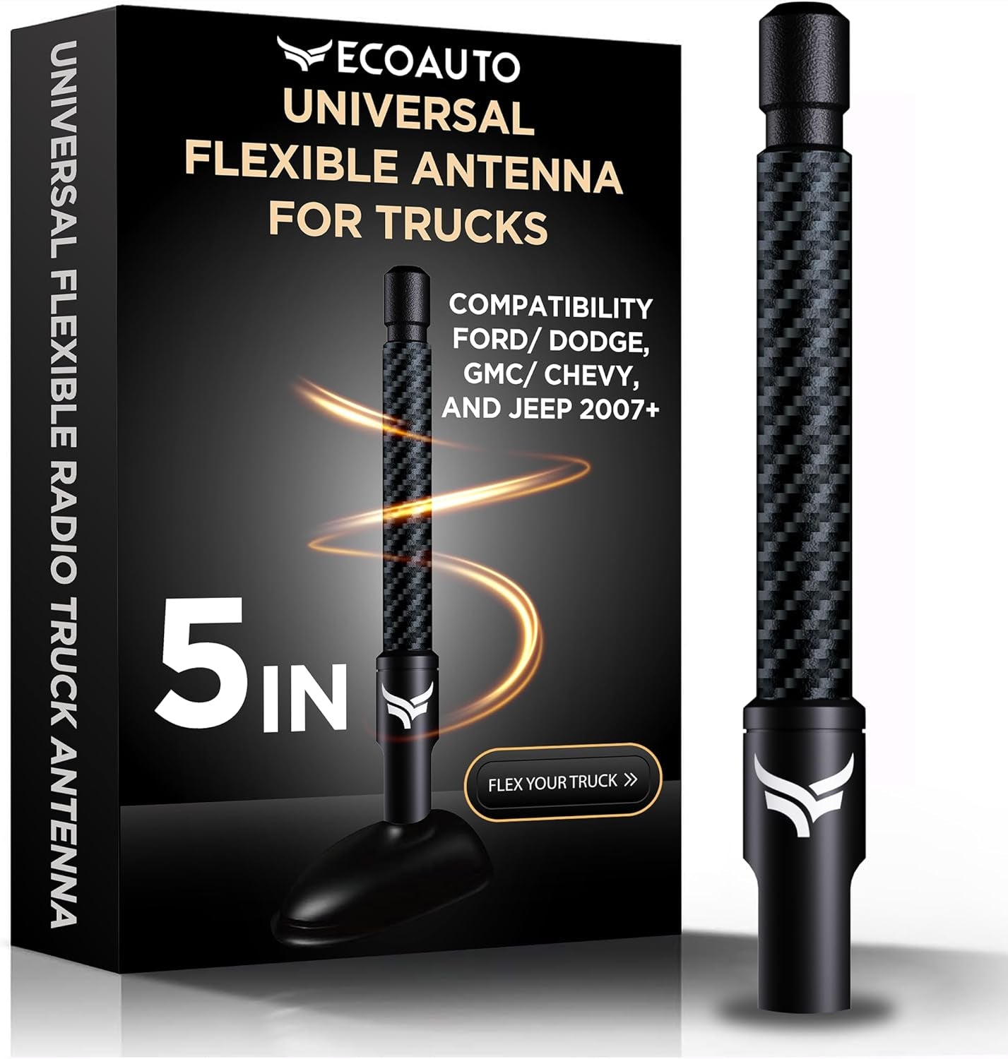Universal Radio Truck Antenna (5" Flexible) - Fit for Ford, Dodge, GMC, Chevy, Jeep (2007+) - Perfect Truck Accessories for Men - anti Theft, Carwash Safe, Short Replacement Antenna for Truck TRUCK DRIVER
