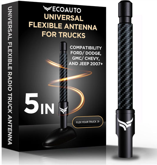 Universal Radio Truck Antenna (5" Flexible) - Fit for Ford, Dodge, GMC, Chevy, Jeep (2007+) - Perfect Truck Accessories for Men - anti Theft, Carwash Safe, Short Replacement Antenna for Truck TRUCK DRIVER