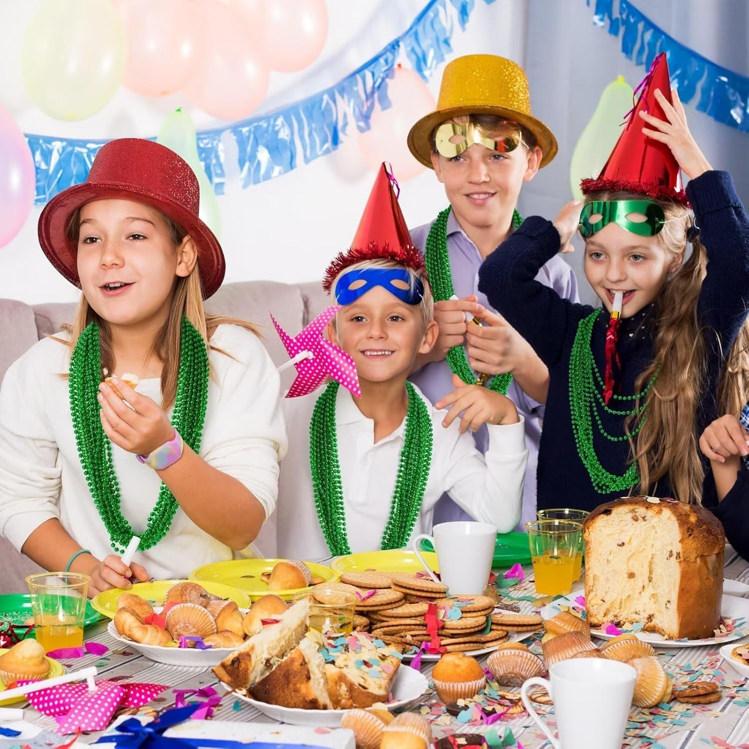 St Patricks Day Beads, 24PCS Christmas Beaded Necklace Accessories, Mardi Gras Beads Necklaces Women Men, Festival Parade Throw Accessories for Mardi Gras St. Patricks Christmas Party Wedding Supplies