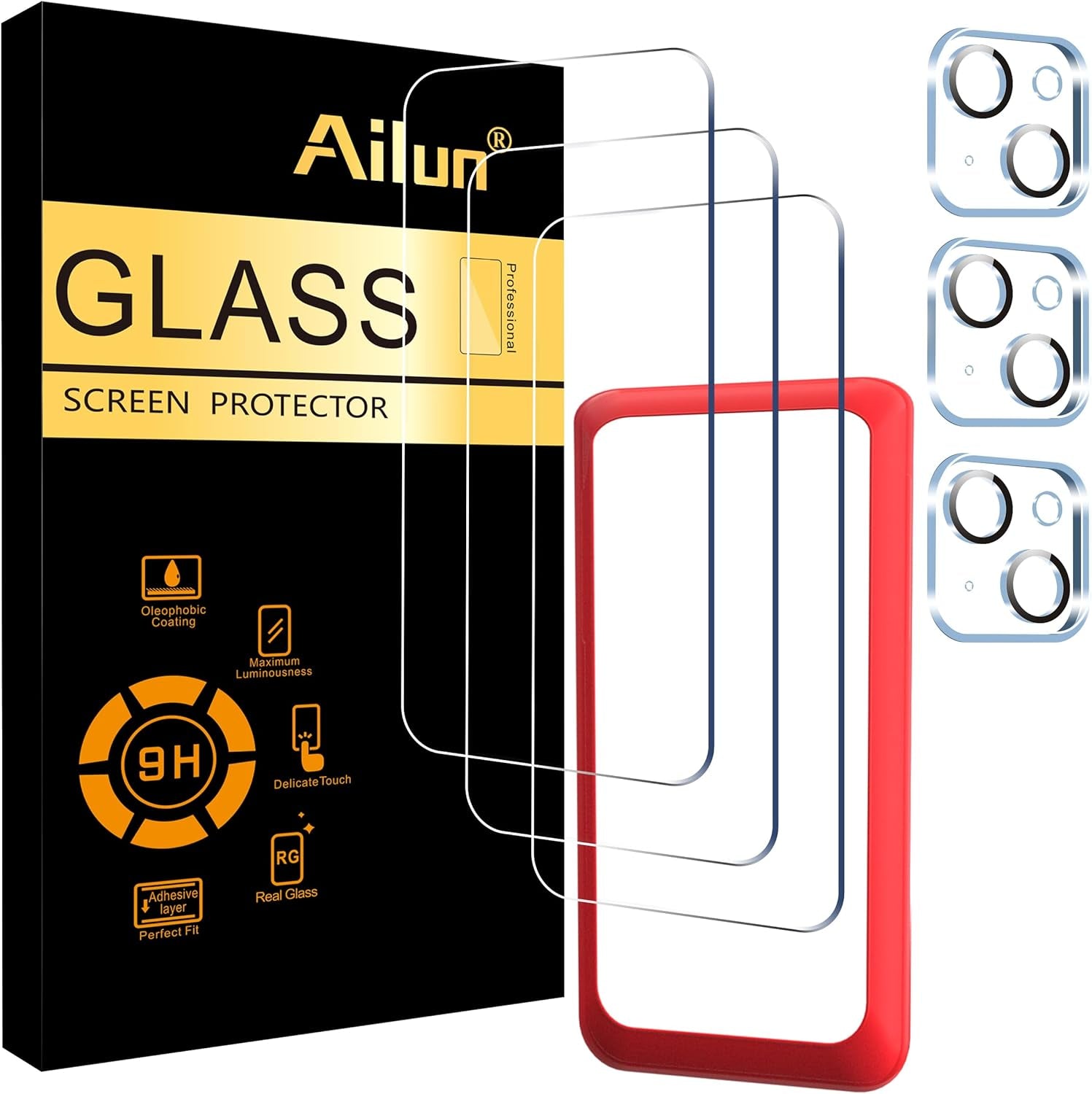3 Pack Screen Protector for Iphone 16 [6.1 Inch] + 3 Pack Camera Lens Protector with Installation Frame,Case Friendly Tempered Glass Film,[9H Hardness] - HD [6 Pack]