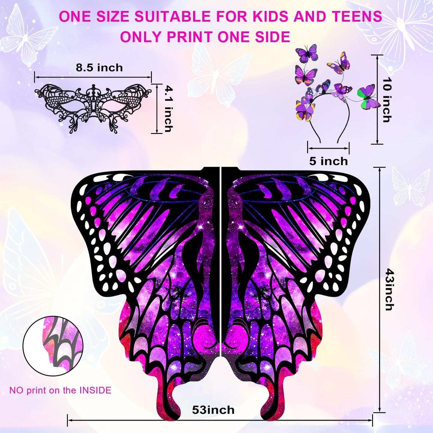 Butterfly Wings for Girls, Butterfly Costume Blue Purple, Fairy Wings Shawl, Halloween Costumes for Kids