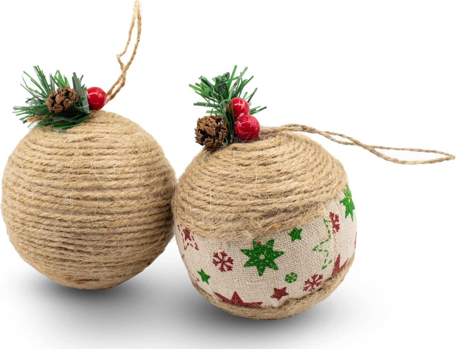 12 Piece Rustic Christmas Tree Ornaments, Farmhouse Christma Decoration, Natural Jute Burlap Christmas Ball