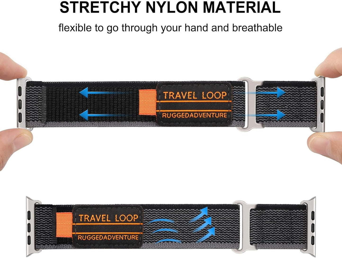 Band for Apple Watch Ultra 2 / Ultra 49Mm, Stretchy Nylon Watchband Metal Loop Strap for Iwatch Apple Watch SE (2Nd Gen) Series 9 8 7 6 5 4 3 2 1 45Mm 44Mm 42Mm
