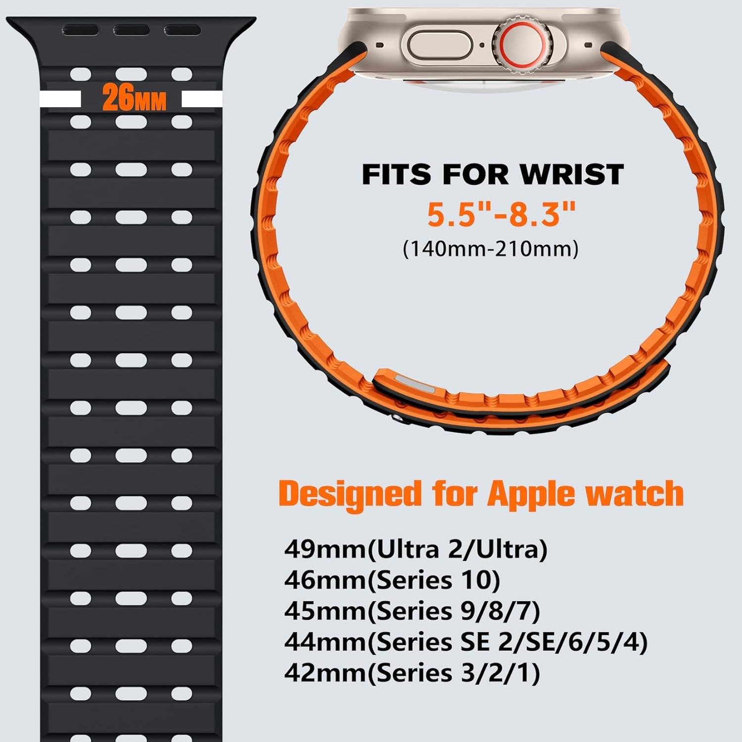 R-Lite Fit Magnetic Watchband Compatible with Apple Watch Ultra 2/Ultra Band 49Mm/46M/45Mm/44Mm/42Mm(3/2/1) for Men Women, Rugged Silicone Sport Strap for Iwatch SE2/SE/10/9/8/7/6/5/4