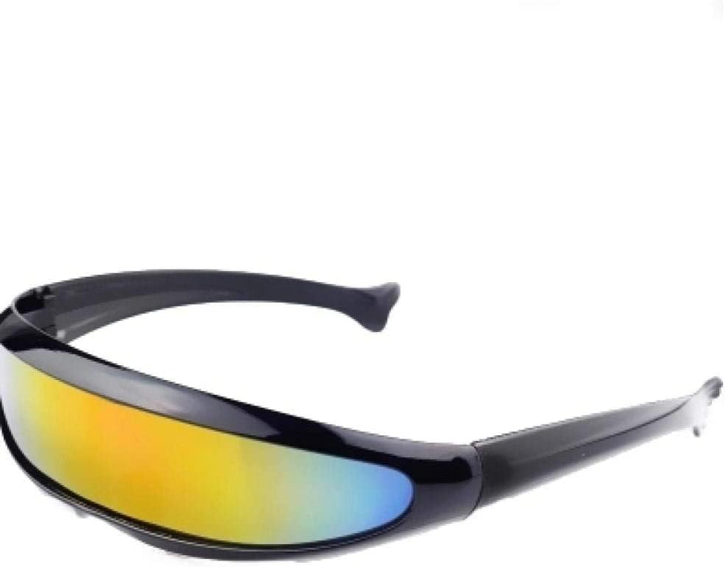 Futuristic Cyclops Cyberpunk Visor Sunglasses Mirrored Lens Narrow Sunglasses Personality Cosplay Costume Eyeglasses Photo Props Costume Eyewear Glasses Funny Party Mask Decoration（Black+Rainbow）
