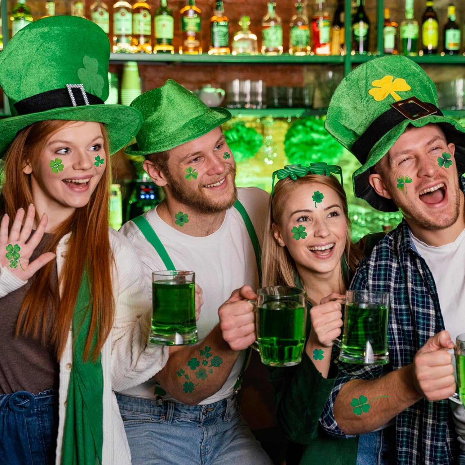 St. Patrick'S Day Shamrock Temporary Tattoos & Face Stickers, Waterproof Saint Patrick'S Day Clover Tattoos Art Make up Deco Irish Party Favors