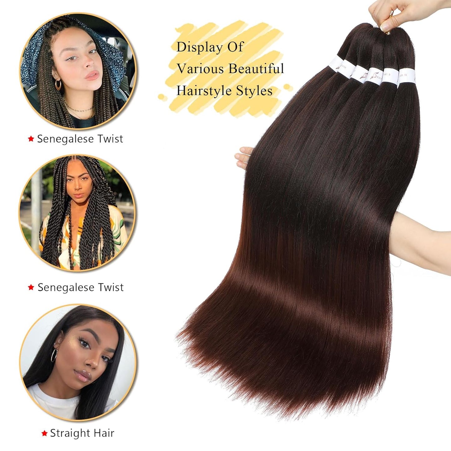 Braiding Hair Pre Stretched - 20 Inch Pre Stretched Braiding Hair 1B/33 Braiding Hair 8 Packs Ombre Braiding Hair Pre Stretched for Black Women (20 Inch(8Packs), 1B/33)