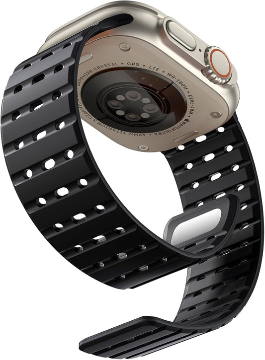 Compatible with Apple Watch Ultra 2/Ultra Band 49Mm/46Mm/45Mm/44Mm/42Mm(3/2/1) Men Women, Magnetic Silicone Rugged Sport Watchband for Iwatch SE2/SE/10/9/8/7/6/5/4