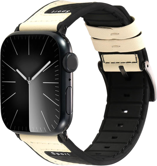 Band Compatible with Apple Watch Band 38Mm 40Mm 41Mm 42Mm 44Mm 45Mm 49Mm,Top Leather Silicone Sports Band Wristband for Iwatch Ultra SE Series 9/8/7/6/5/4/3/2/1