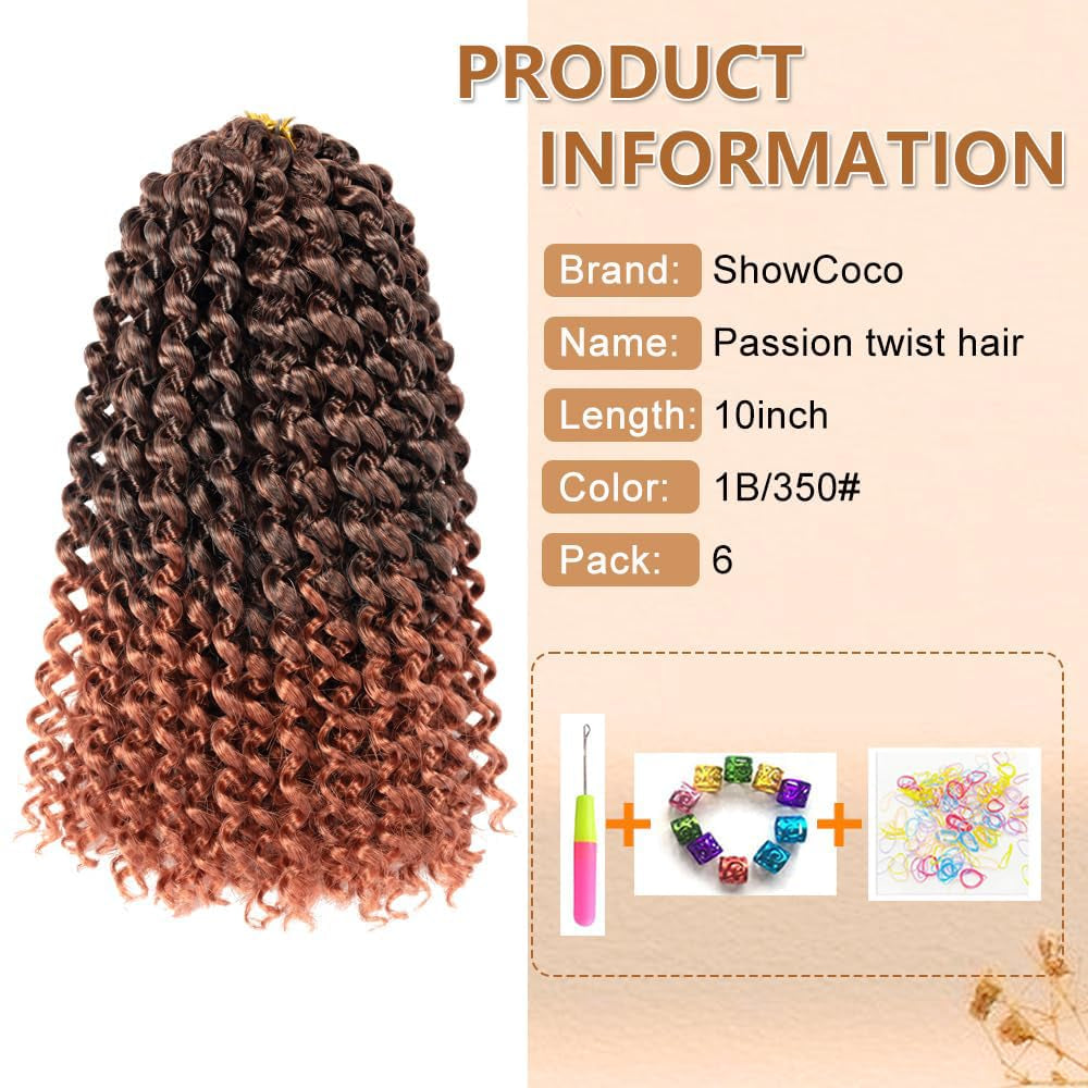 10 Inch Passion Twist Hair Water Wave Crochet Hair for Passion Twist Crochet Hair Long Bohemian Braiding Hair 6 Packs Braiding Passion Twist Braids Synthetic Hair Extensions (10 Inch, #1B/350)