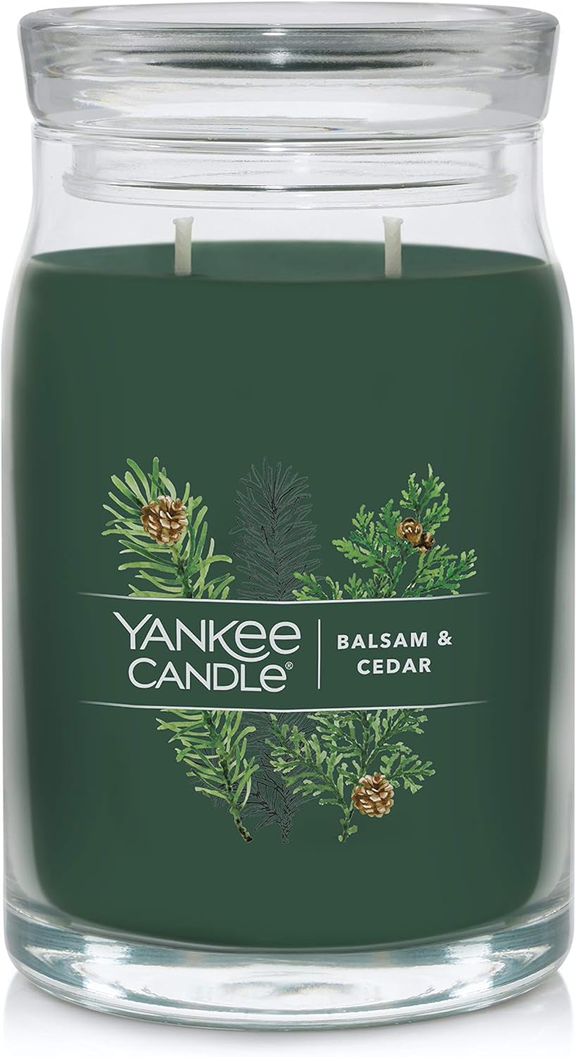 Balsam & Cedar Scented, Classic 22Oz Large Jar Single Wick Candle, over 110 Hours of Burn Time, Ideal Holiday Gift