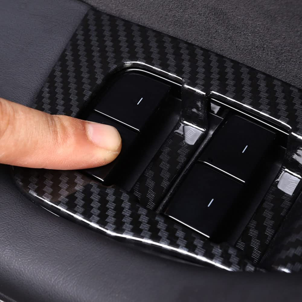 Carbon Fiber Interior Door Window Switch Panel Cover Trim Decoration Accessories for Tesla Model 3 2017-2023/Model Y 2020-2023