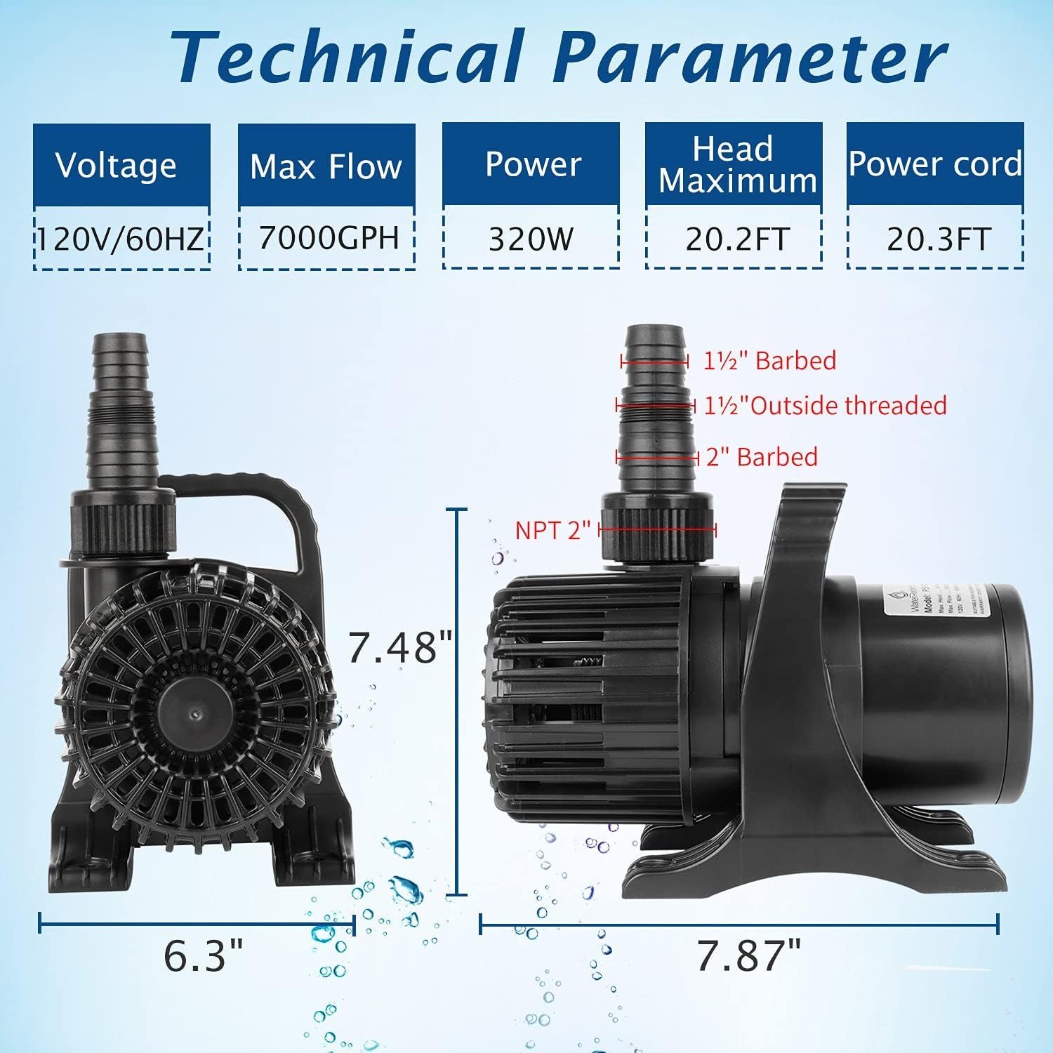 (7000GPH-320W, UL Listed) High Flow Submersible Water Pump - Pond Pump - Submersible Pump - Water Fountain Pump - Aquarium Pump,Ps- 7000 TRUCK DRIVER