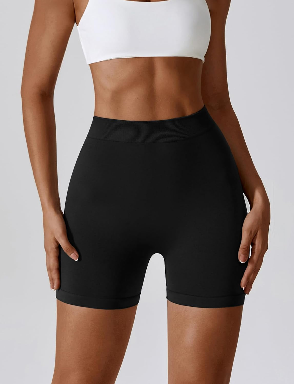 Workout Shorts for Women Seamless V Back Scrunc Butt Gym Shorts Tummy Control High Waist Booty Yoga Shorts