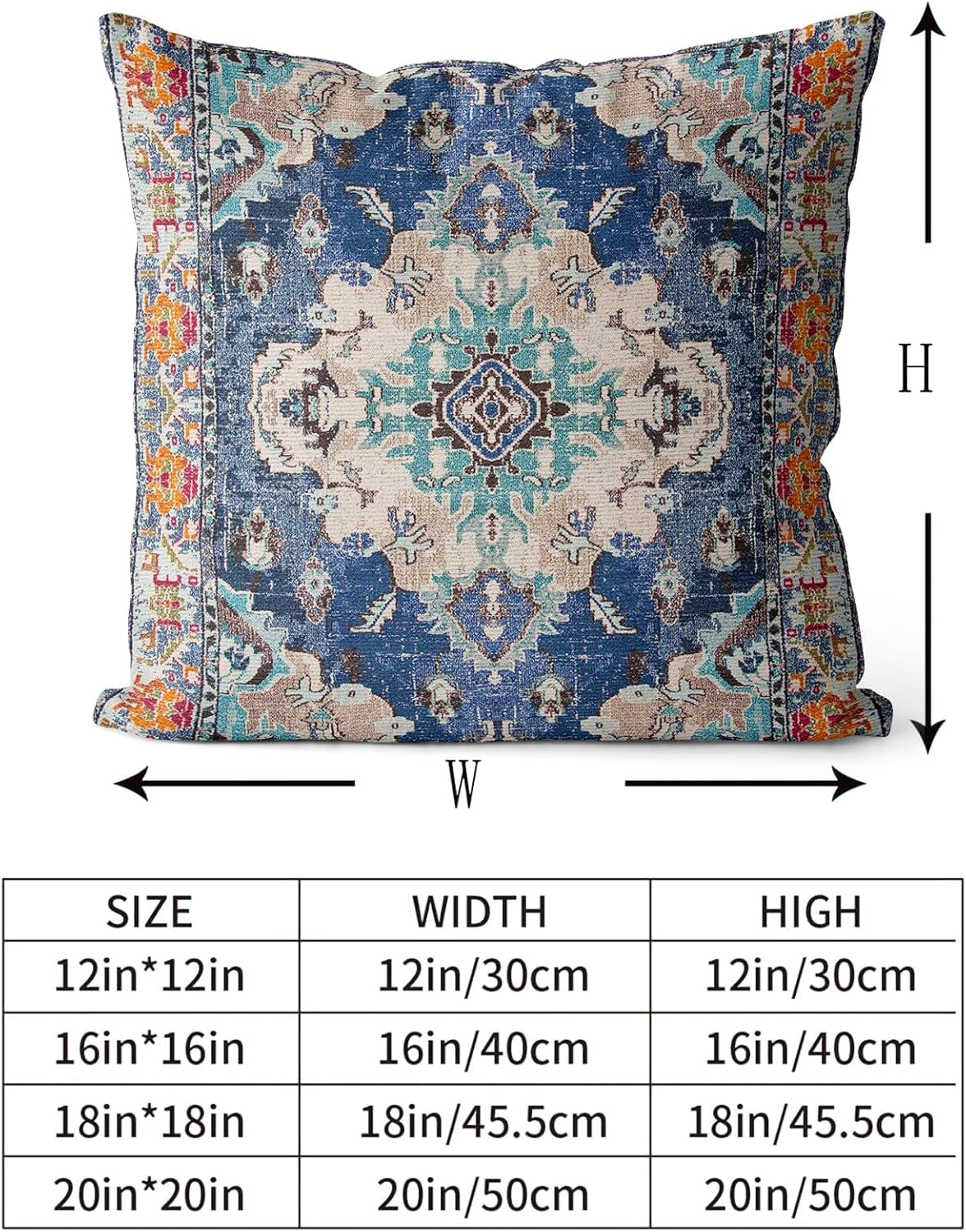 Boho Throw Pillow Covers 20X20 Inch Set of 2 Boho Rug Carpet Double Sided Pattern Cotton Soft Pillow Case Cushion Cover Pillowcase for Couch Sofa Bed Decorative (Blue)