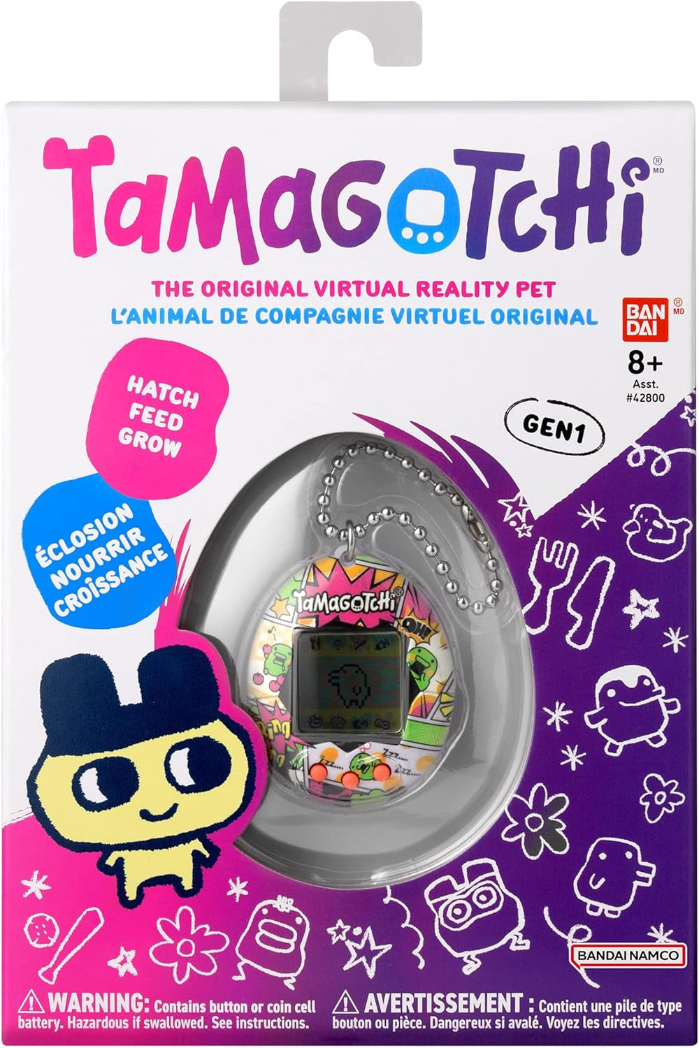 Bandai  Original Kuchipatchi Comic Book Shell |  Original Cyber Pet 90S Adults and Kids Toy with Chain | Retro Virtual Pets Are Great Boys and Girls Toys or Gifts for Ages 8+ BanUK