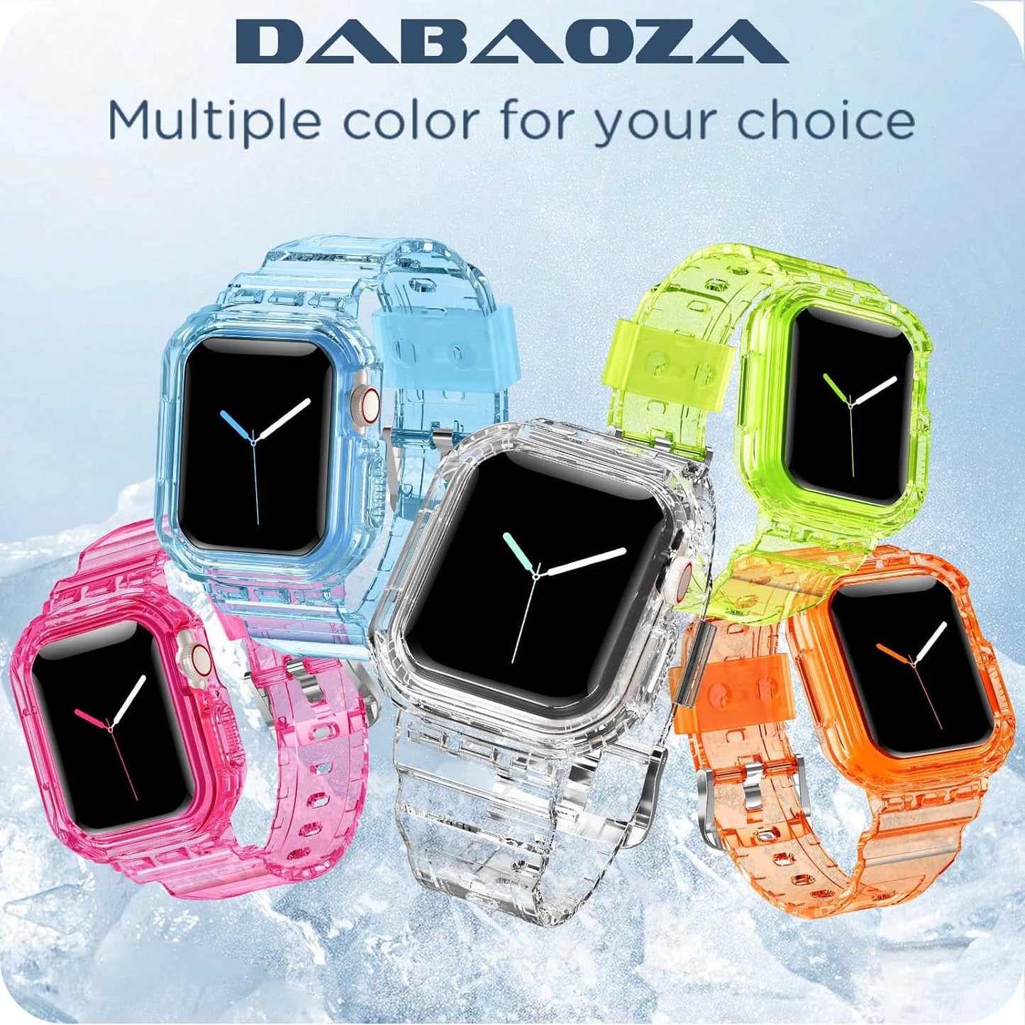 [5 Packs Compatible for Clear Apple Watch Band 49Mm 45Mm 44Mm 42Mm 41Mm 40Mm 38Mm, Jelly Crystal Women Men Watch TPU Strap for Iwatch Series 9 8 7 6 5 4 3 2 1 Ultra 2/1 SE