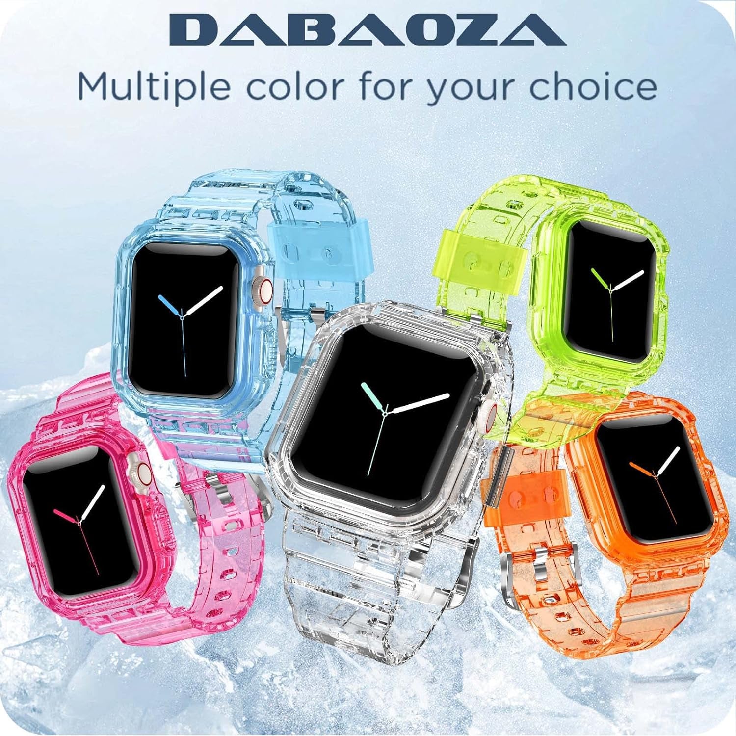 [5 Packs Compatible for Clear Apple Watch Band 49Mm 45Mm 44Mm 42Mm 41Mm 40Mm 38Mm, Jelly Crystal Women Men Watch TPU Strap for Iwatch Series 9 8 7 6 5 4 3 2 1 Ultra 2/1 SE