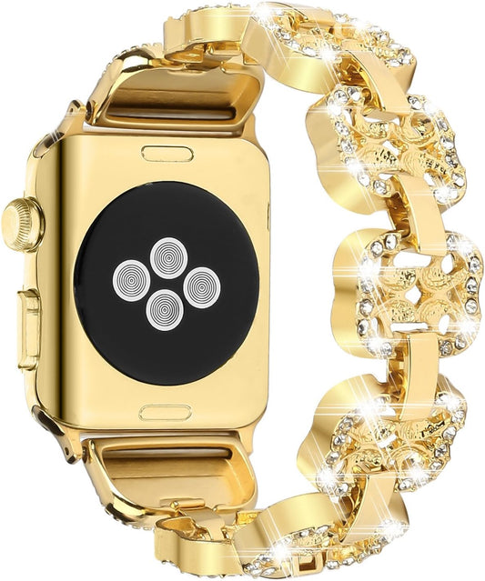 Rhinestone Bracelet for Apple Watch Band Series 9 8 7 6 5 4 3 2 1 SE 41Mm 38Mm 40Mm 49Mm 45Mm 42Mm 44Mm Women Girl Adjustable Jewelry Handmade Gift Replacement Strap for Iwatch Band
