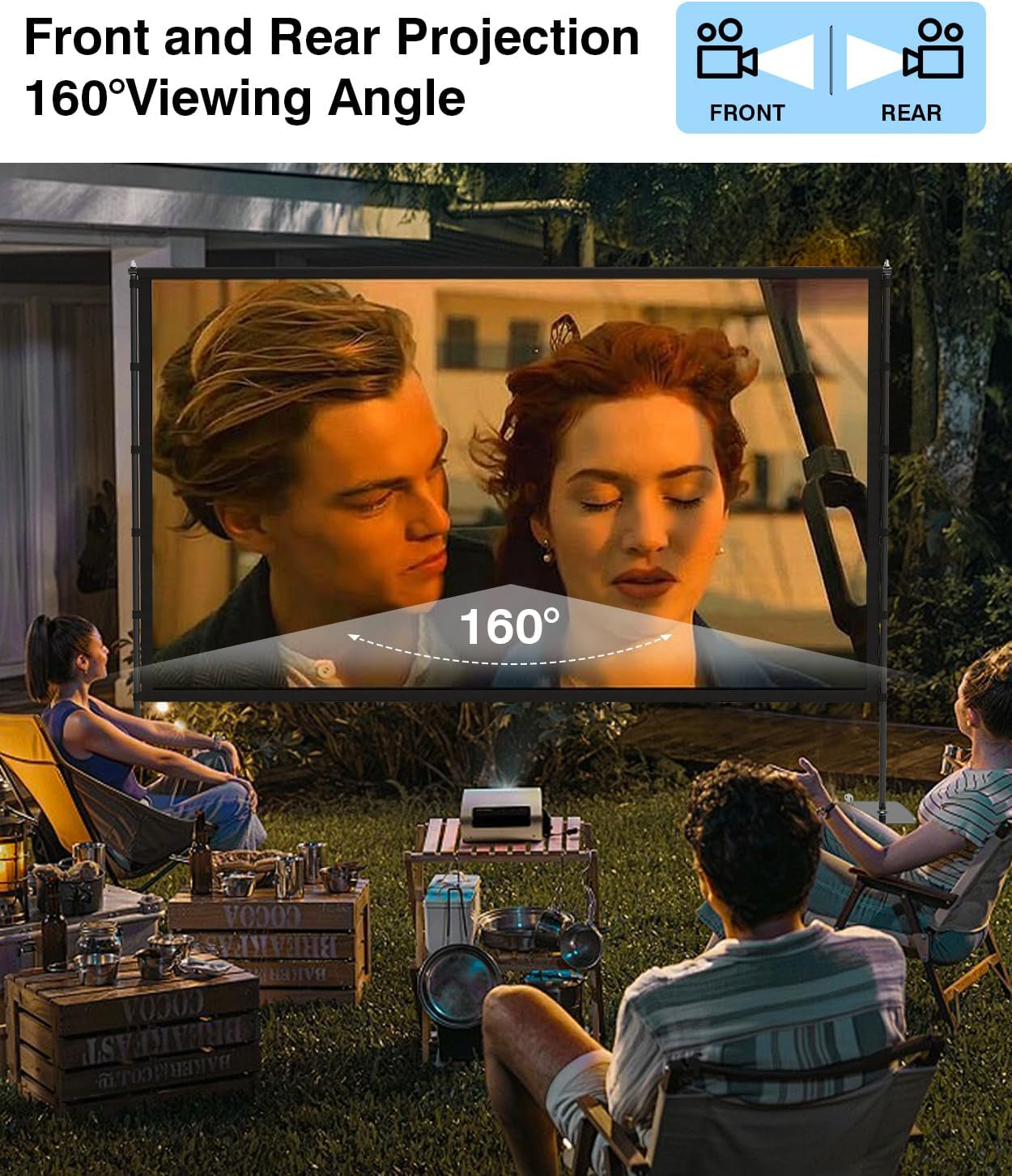 Outdoor-Projector-Screen-With-Stand - 120 Inch Portable Projector Screen Indoor Outdoor Projector Screen 16:9 4K HD Lightweight Movie Screen with Carry Bag for Backyard Movie Night