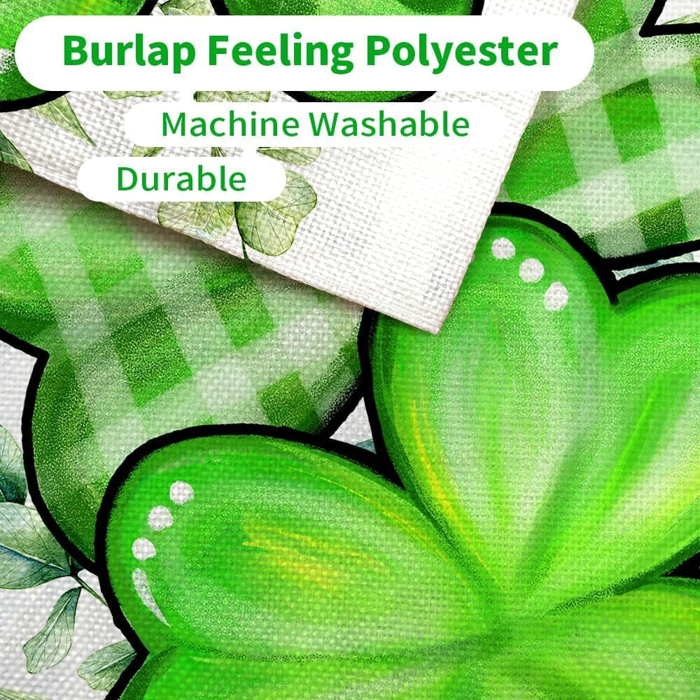 St Patricks Day Shamrocks Garden Flag 12X18 Inch Double Sided for outside Small Welcome Green Clovers Burlap Holiday Yard Flag