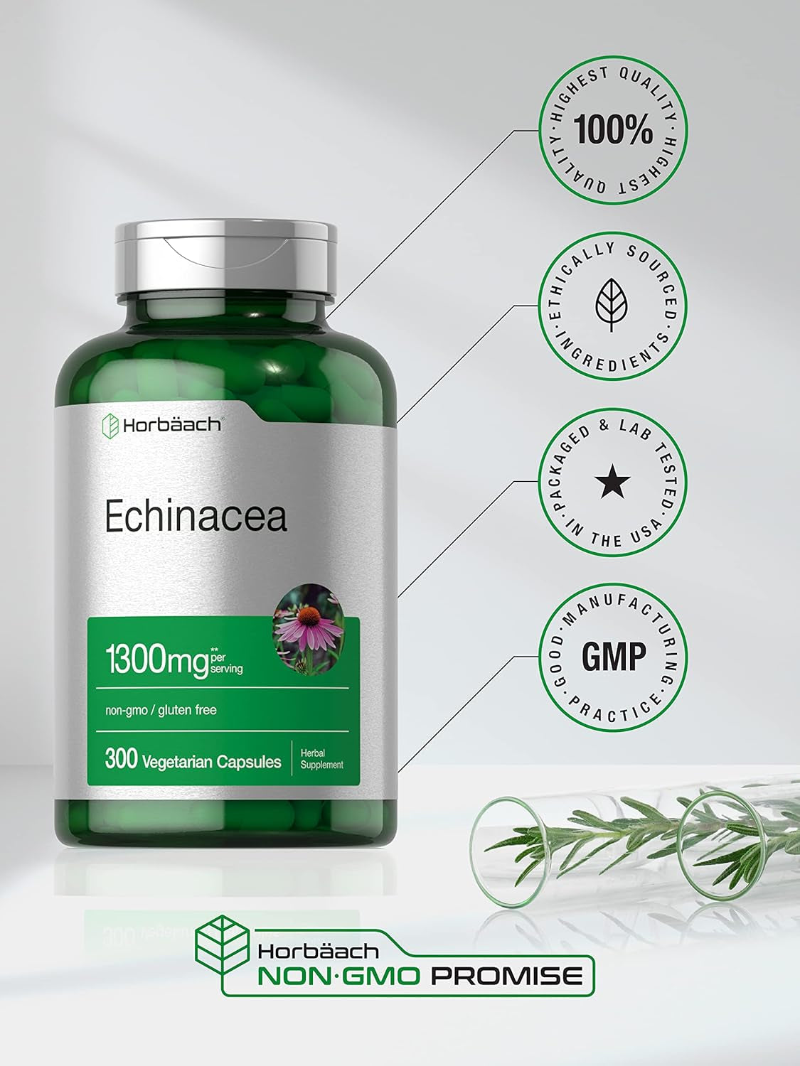 Echinacea Extract Capsules 1300Mg | 300 Count | Vegan, Non-Gmo, Gluten Free Supplement