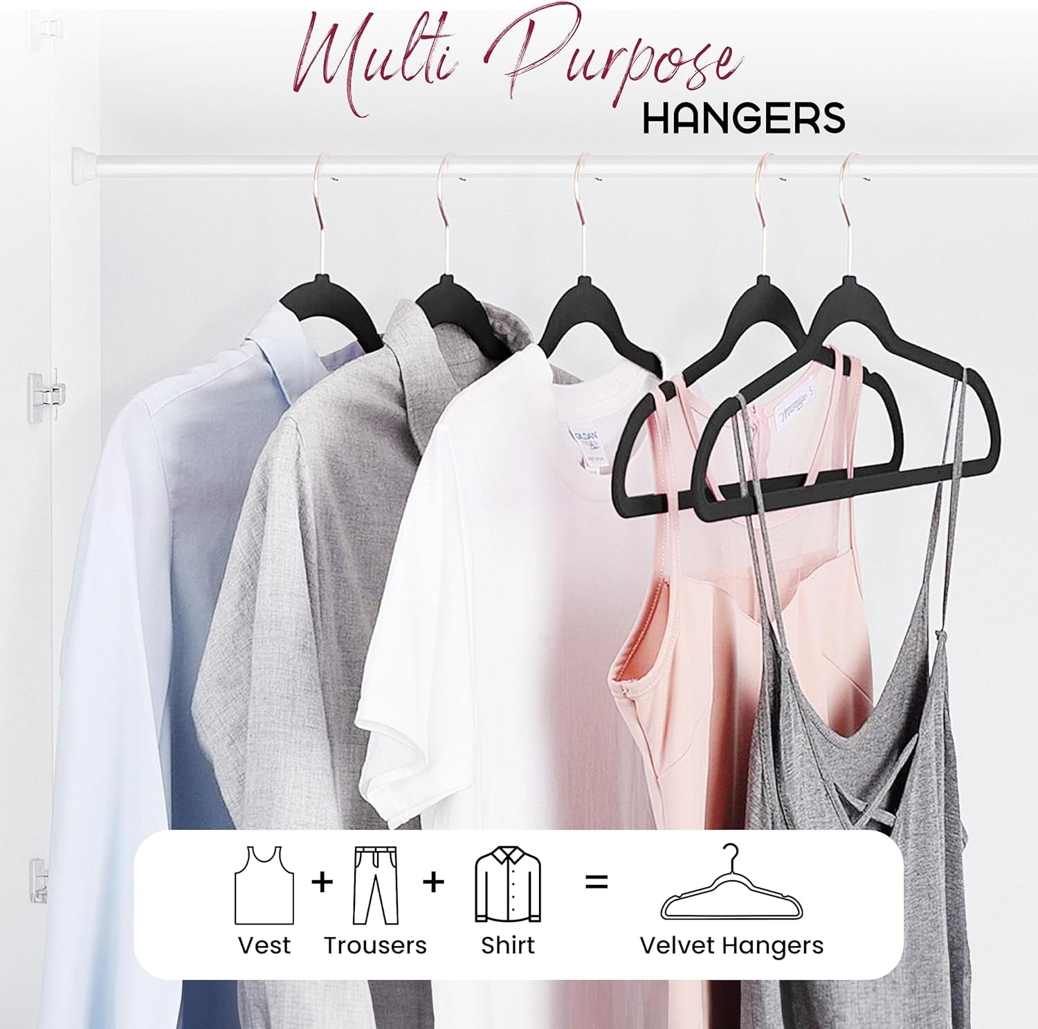 LUX Decor Black Velvet Hangers 50 Pack - Premium Non Slip Clothes Felt Hanger for Coat, Pants, Suits, Shirts - Heavy Duty Space Saving 360 Rotatable Hook Hangars - Black