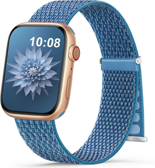 Nylon Band Compatible with Apple Watch Band 38Mm 40Mm 41Mm 42Mm 44Mm 45Mm 49Mm for Women Men, Soft Braided Stretchy Solo Loop Sport Band for Iwatch Series 9/8/7/6/5/4/Se/Ultra Cod Blue S