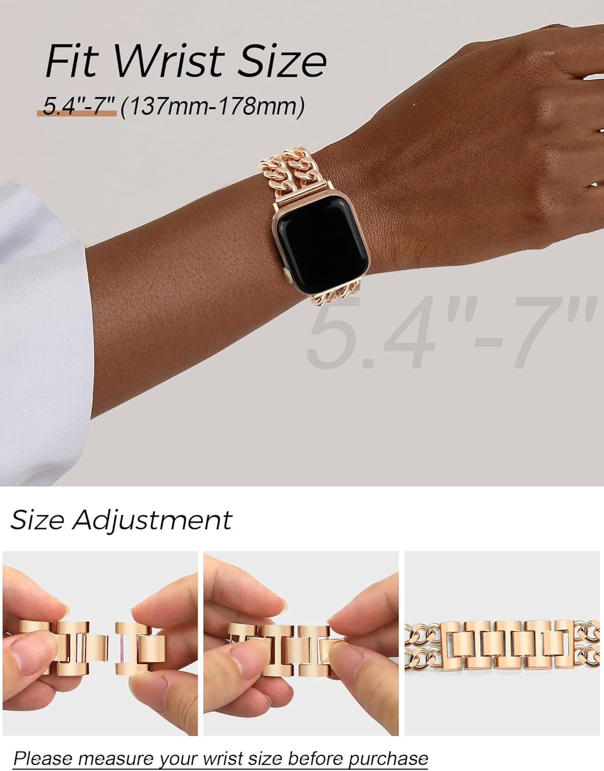 Rose Gold Watch Bands for Women Compatible with Apple Watch Band 38Mm 40Mm 41Mm Adjustable Metal Band Cowboy Steel Chain Bracelet for Iwatch Series 9/8/7/6/5/4/3/2/1/Se/Ultra (No Case)