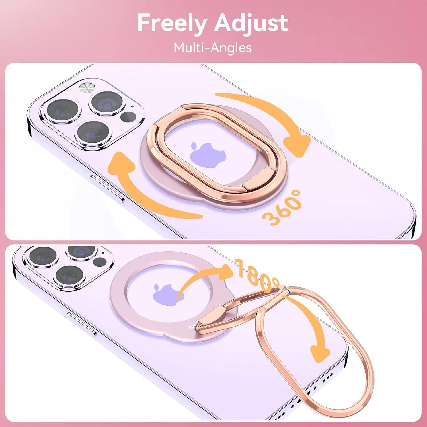 Mag-Safe Phone Stand Phone Grip Compatible with Iphone 12/13/14/15 Mini/Pro/Pro Max Accessories Removable Magnetic Finger Phone Ring Grip (Rosegold Pink)