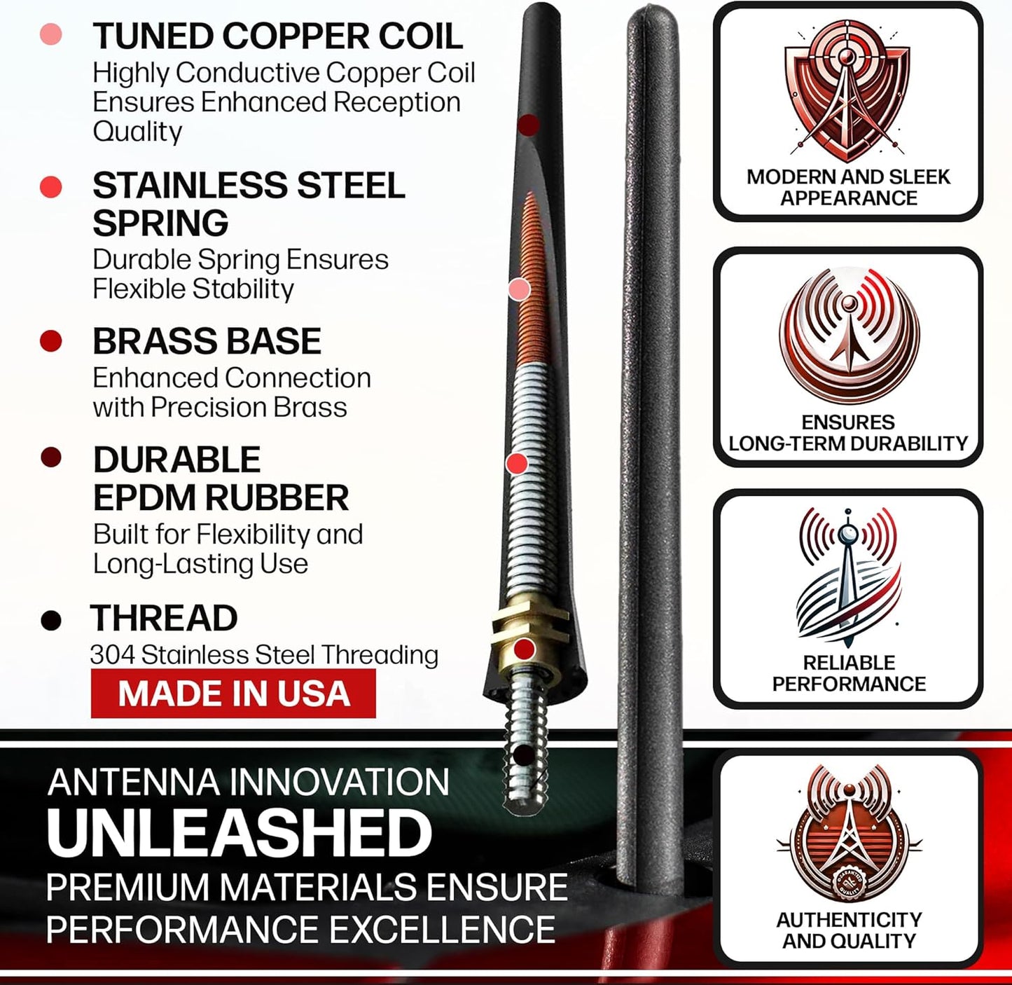 - Short Rubber Antenna Fits Dodge Ram Truck 2500 (2010-2018) - USA Stainless Steel Threading - the Original 6 3/4 Inch Accessories - Car Wash Proof - Internal Copper Coil TRUCK DRIVER