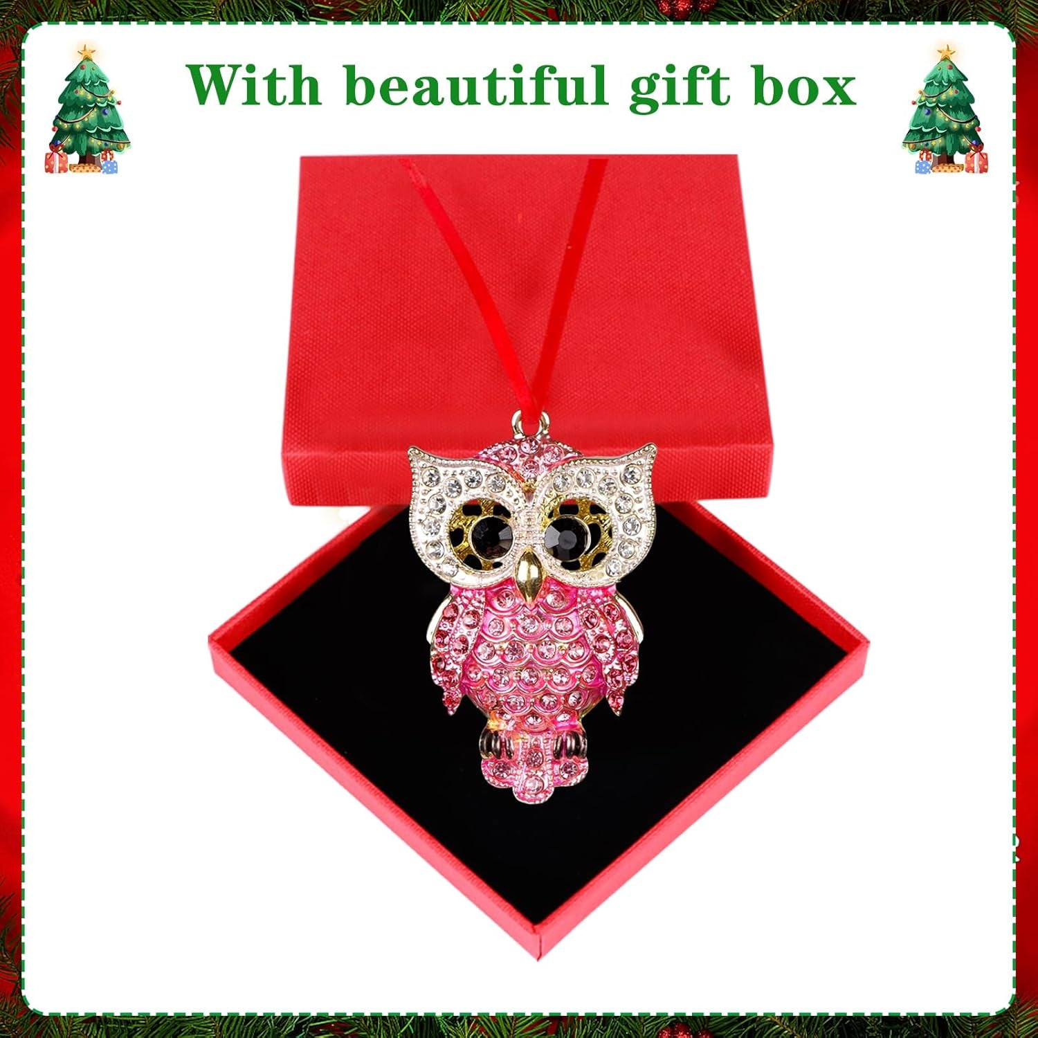 Metal Owl Christmas Ornaments 2024 Owl Decor Pink Owl Keepsake Christmas Tree Ornaments Decorations, Owl Christmas Ornaments Gifts for Women Girls Mom Owl Lovers