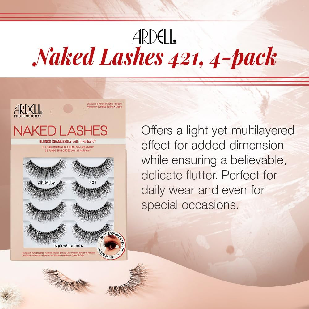 Naked Strip Lashes 421 – Natural-Looking, Long-Lasting False Eyelashes with Invisiband for Seamless Blend, 4 Pairs, 1-Pack