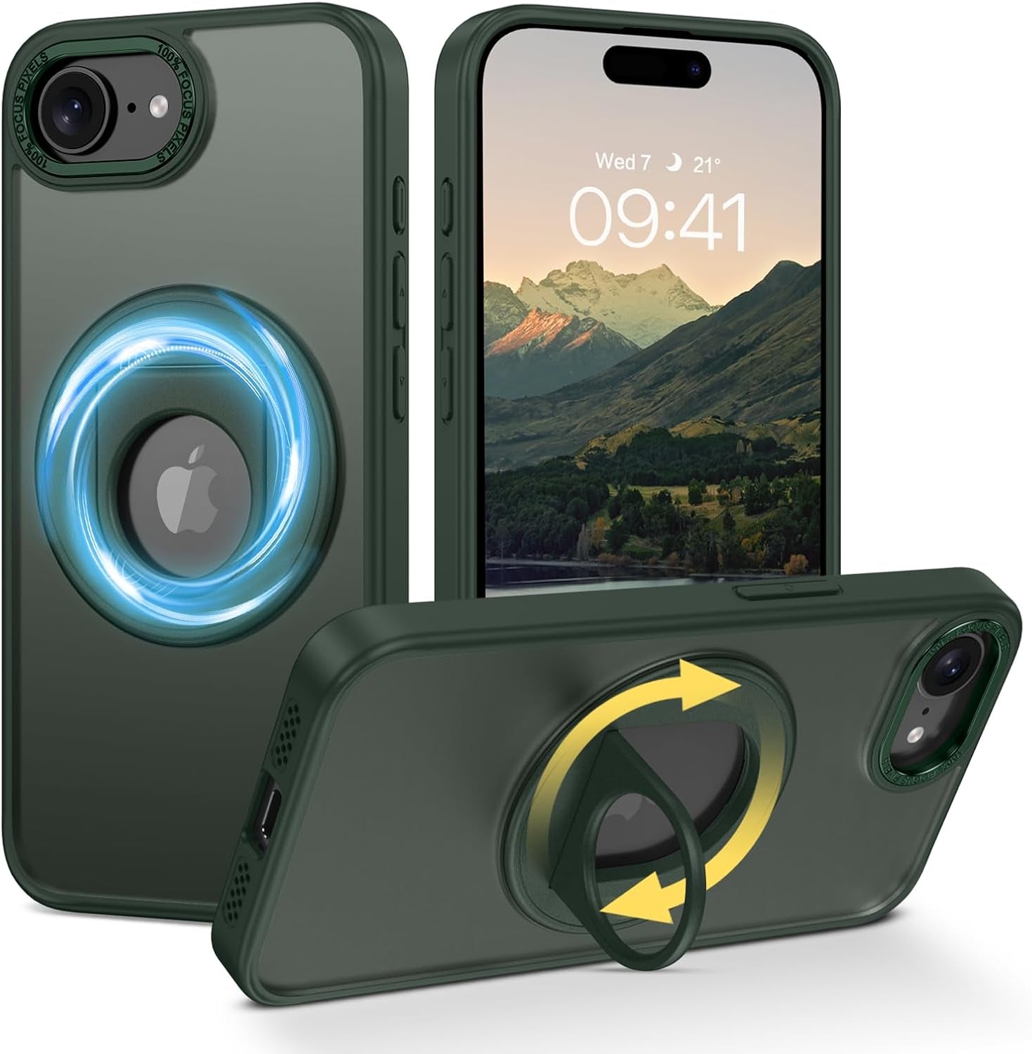 for Stand Iphone 16E Case, Iphone SE4 2025 Phone Case, [Compatible with Magsafe Accessories], Kickstand Ring Holder Matte Design Shockproof Protective Iphone 16E/SE4 Cover 6.1Inch, Black