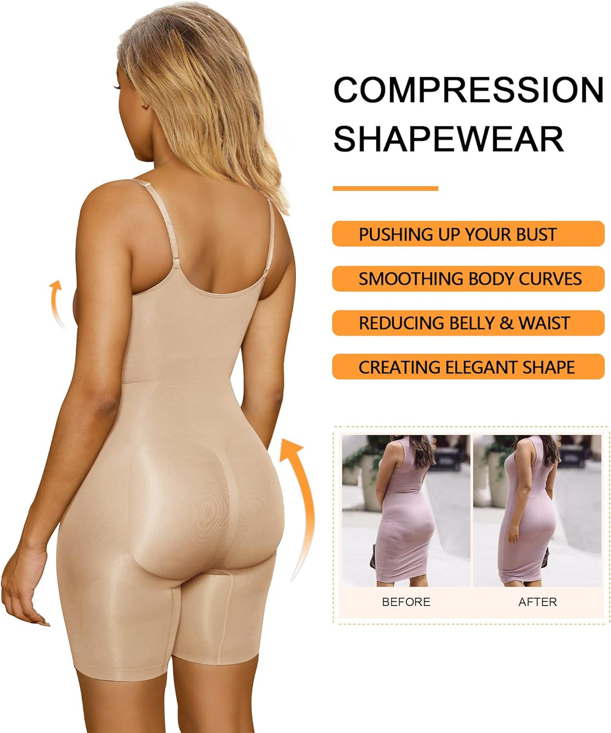 Women'S Shapewear Bodysuit Tummy Control Body Shaper Seamless Sculpting Snatched Waist Body Suit