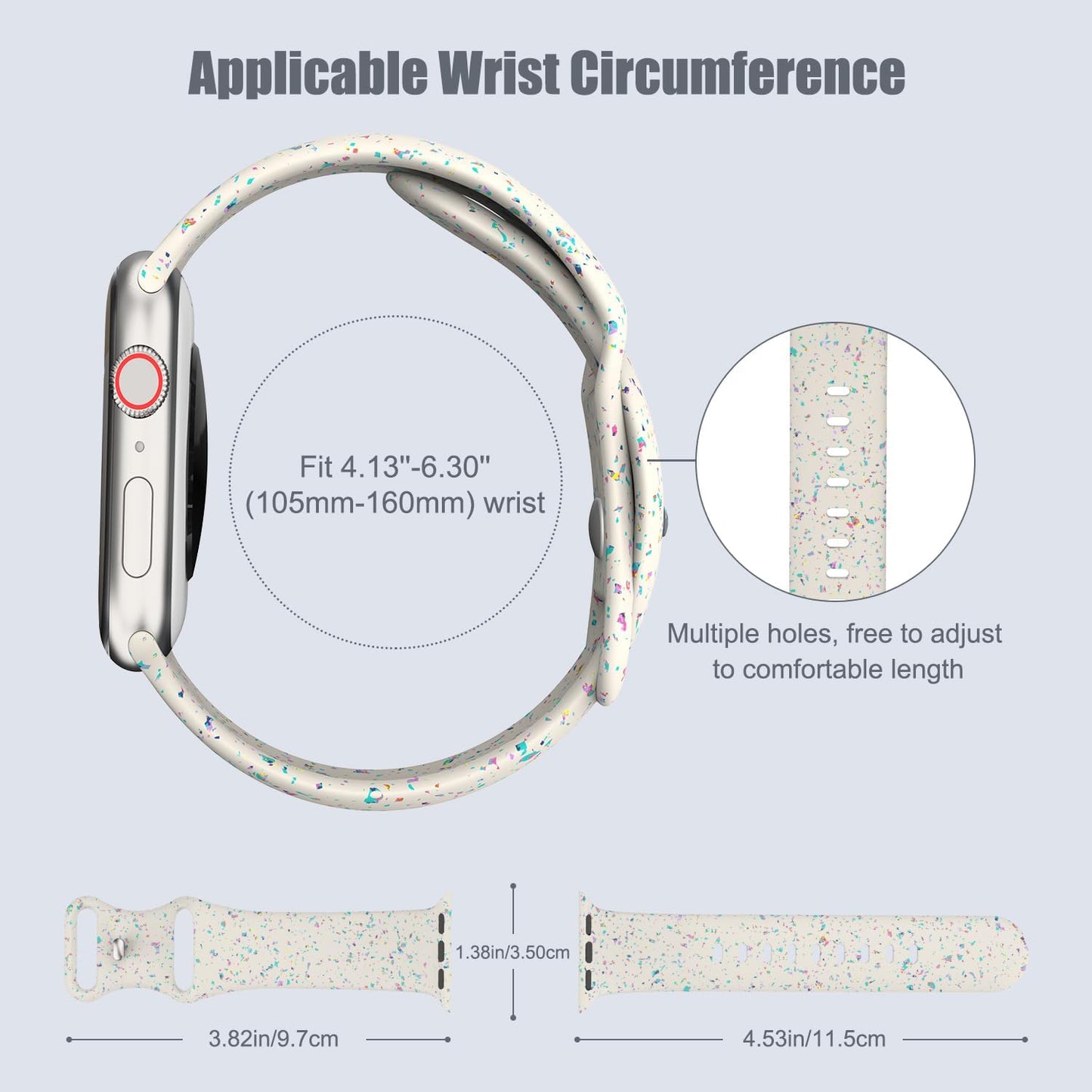 Watch Strap Compatible with Apple Watch Ultra/Ultra2 49Mm/Series 9/8/7/6/5/4/3/2/1/SE 42/44/45Mm, Colorful Flakes Pattern Silicone Band Replacement Sport Wristband, Dark Blue