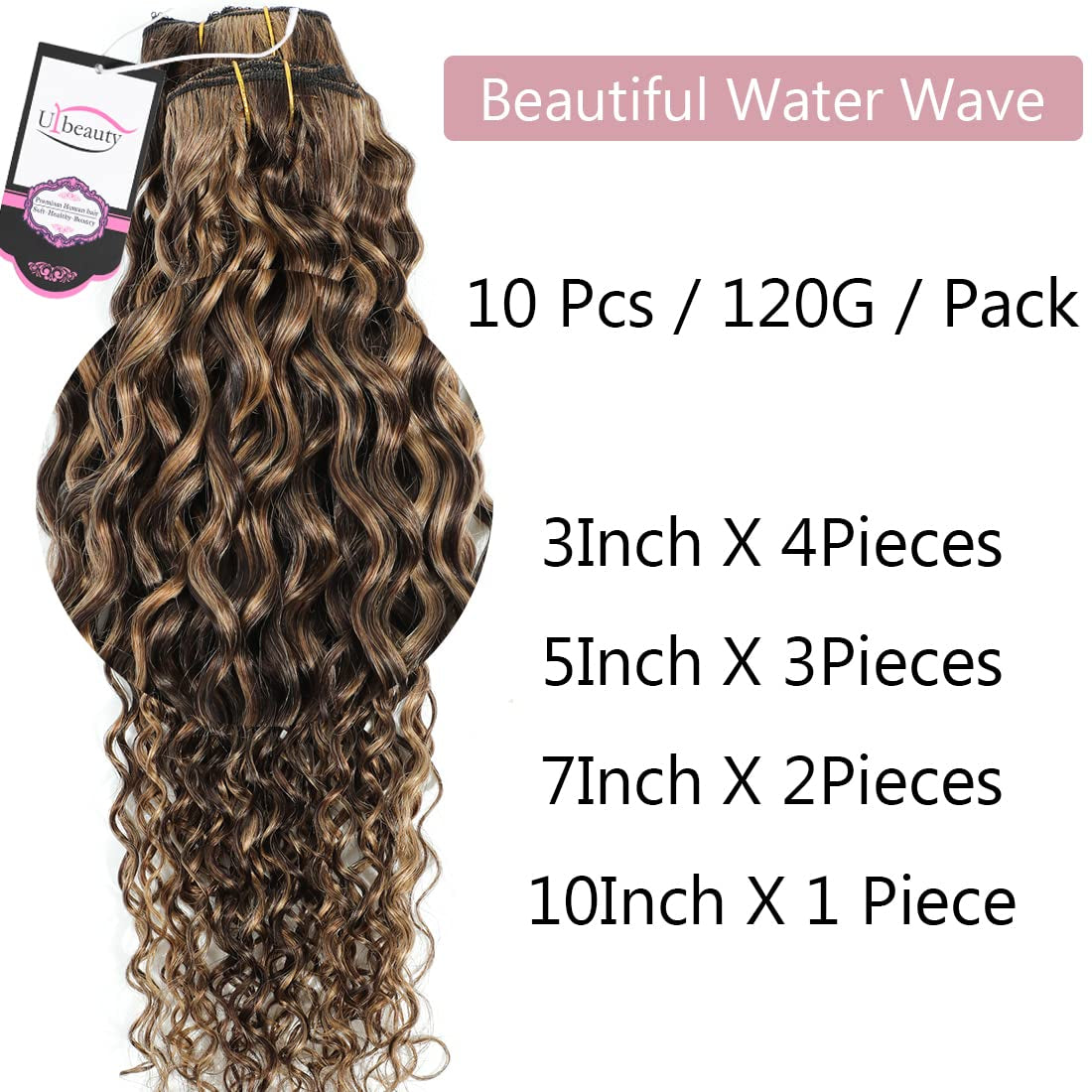 Human Hair Clip in Extensions for Black Women 4/27 Water Wavy Curly Clip in Hair Extensions Real Human Hair 4/27 Chocolate Brown Mix Blonde  Highlight Clip Ins Natural Hair 10Pcs/120G