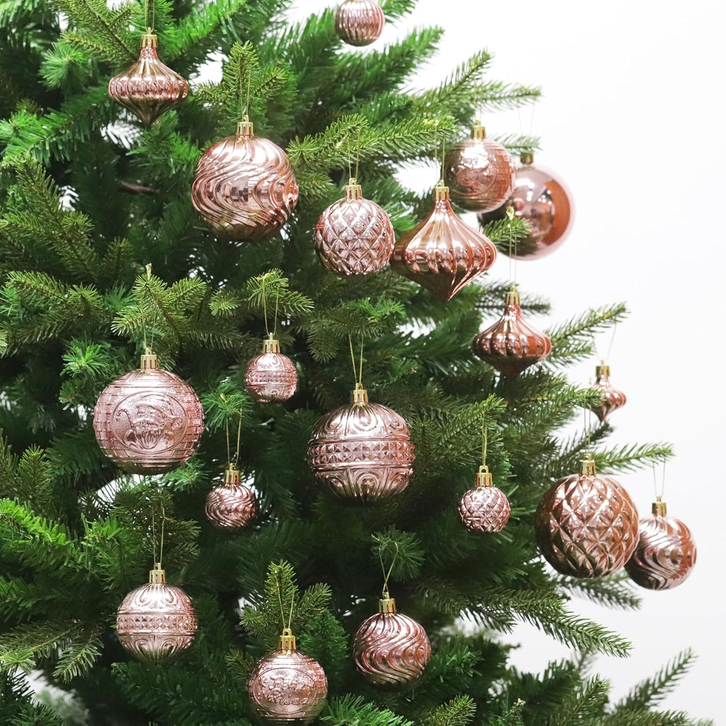 Christmas Ornaments Set with 36Pcs Shatterproof Christmas Tree Decorations Multi-Size Christmas Ball Ornaments with 7 Styles Rose Gold