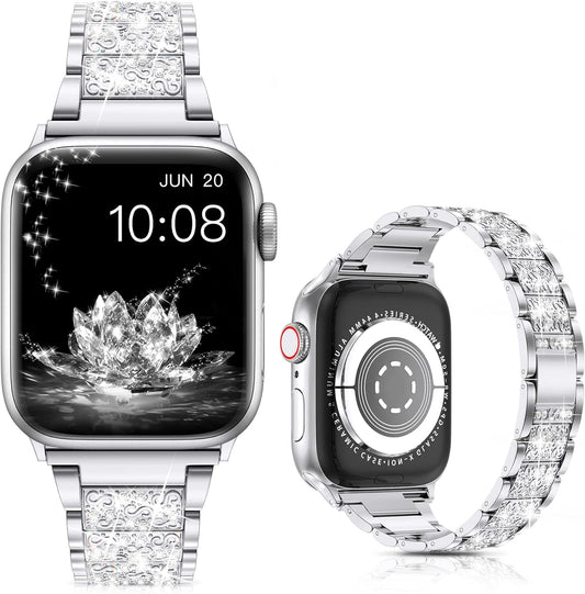 for Apple Watch Band 38Mm 40Mm 41Mm Series 8 7 6 5 4 3 2 1 SE Ultra for Women, Bling Replacement Bracelet Iwatch Band, Sparkle Diamond Rhinestone Stainless Steel Metal Wristband Strap