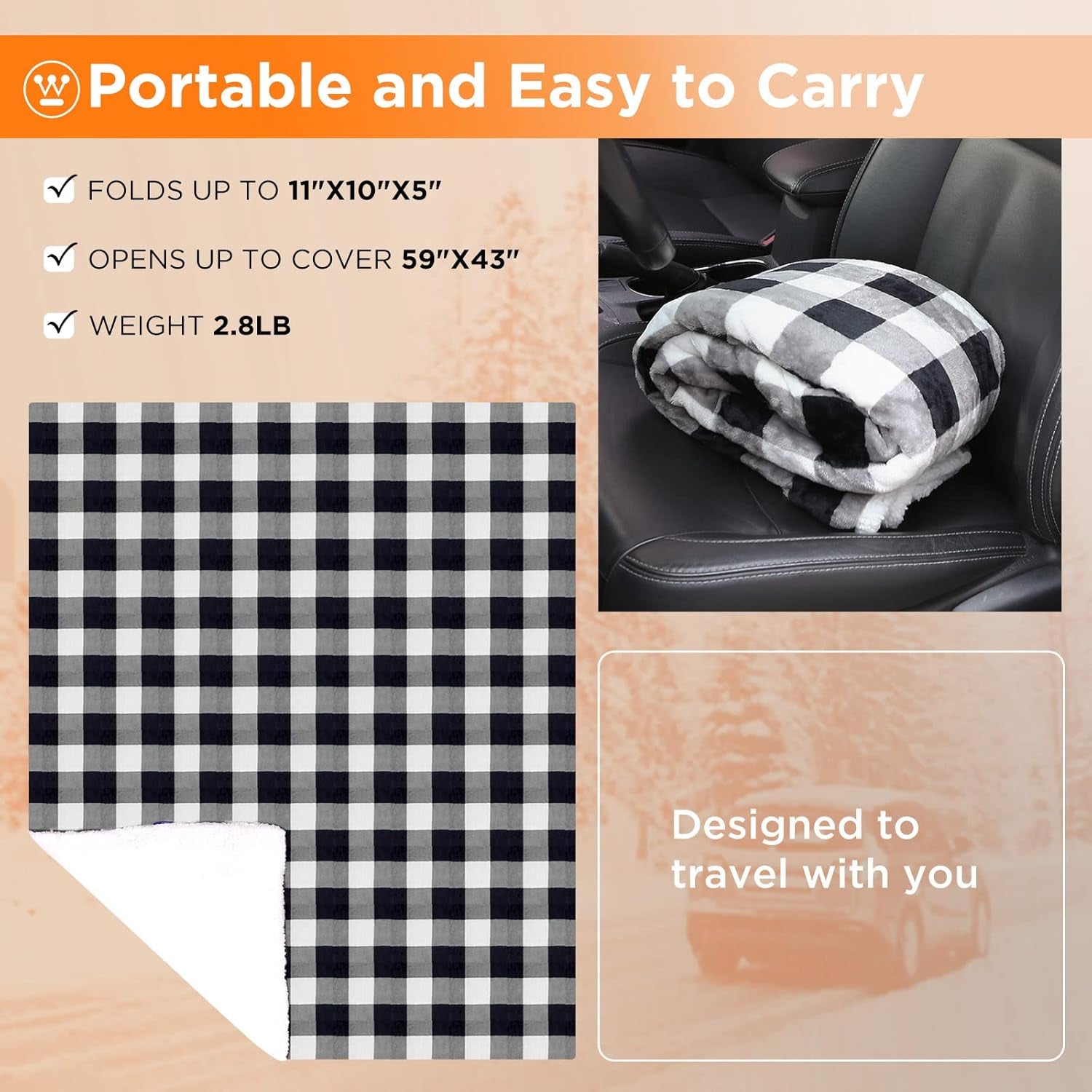 Heated Car Blanket with 3 Heating Levels, 4 Hours Auto Off, 12 Volt Electric Blanket for Car, Truck, SUV, RV, Machine Washable, 59" X 43”, (Grey Buffalo Plaid) TRUCK DRIVER