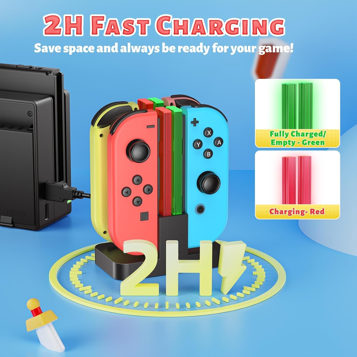 Charging Dock Compatible with Nintendo Switch for Joy Con & OLED Model Controller with Lamppost LED Indication, Charger Stand Station with Charging Cable