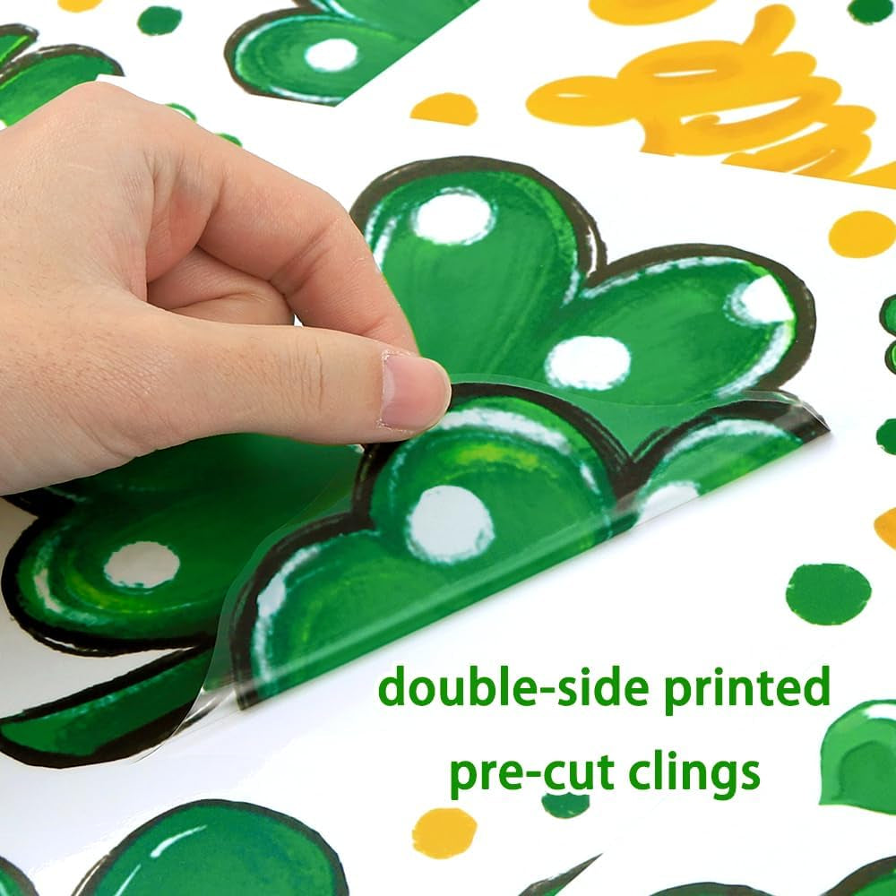 6 Sheets St. Patrick'S Day Window Clings, Extra Large Good Luck Shamrock Window Decals Stickers for St. Patrick'S Day Glass Home Decor and Spring Window Decoration